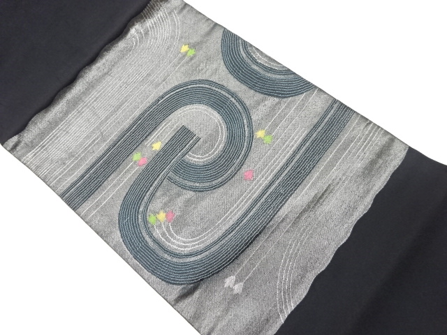 JAPANESE KIMONO / HIRAKI NAGOYA OBI / SILK / WOVEN ABSTRACT PATTERN